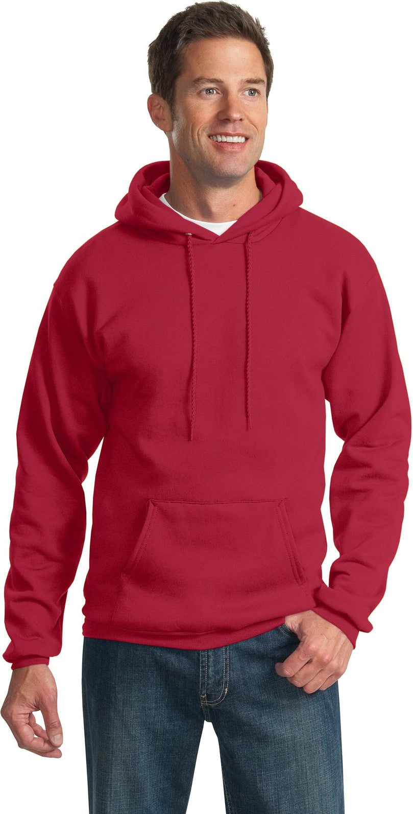 Front View of Red Port & Co Tall Essential Fleece Pullover Hooded Sweatshirt. PC90HT