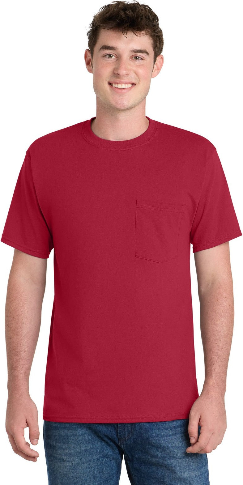Front View of Red Port & Co Tall Essential Pocket Tee. PC61PT