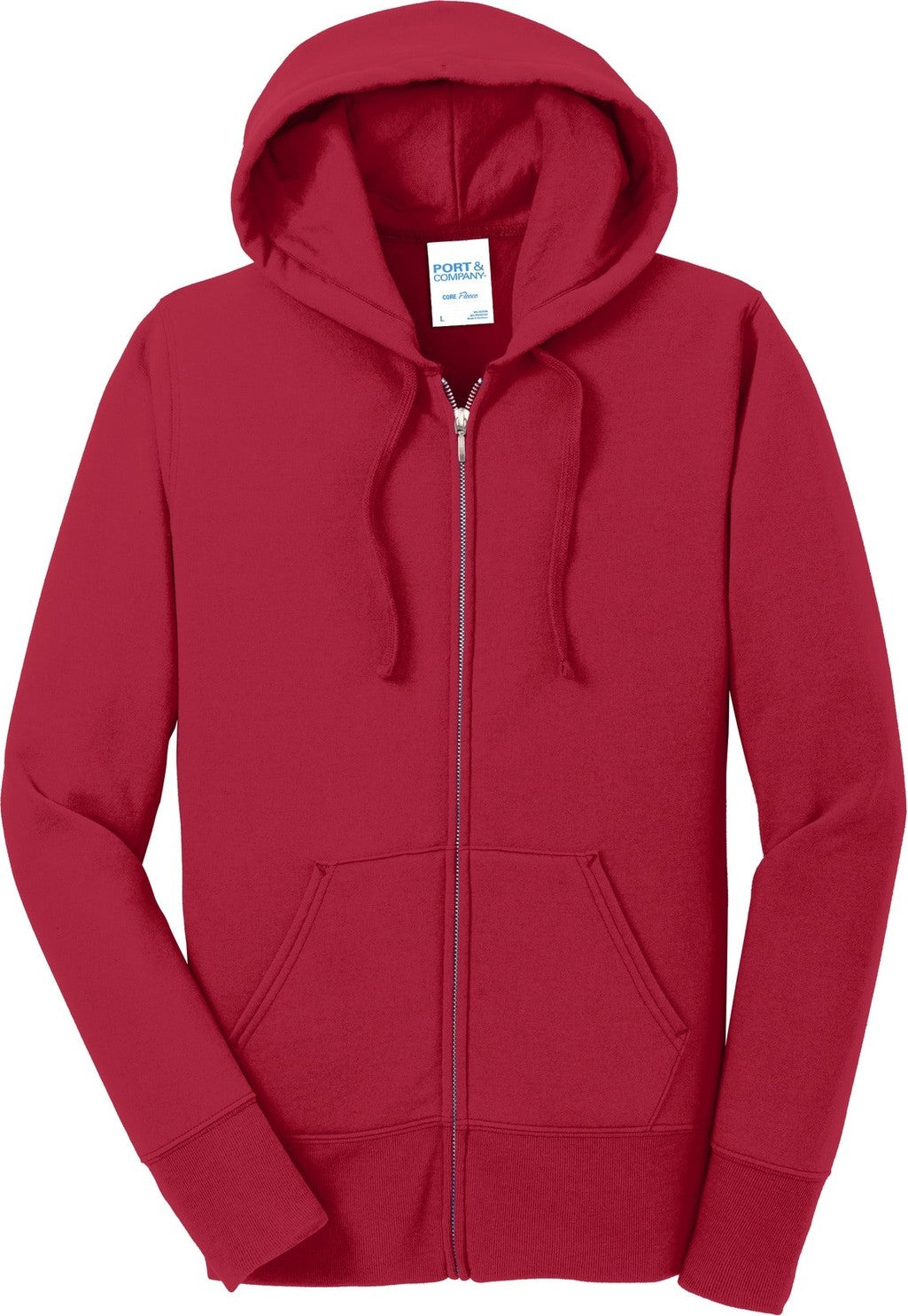 Front View of Red Port & Co Women's Core Fleece Full-Zip Hooded Sweatshirt. LPC78ZH