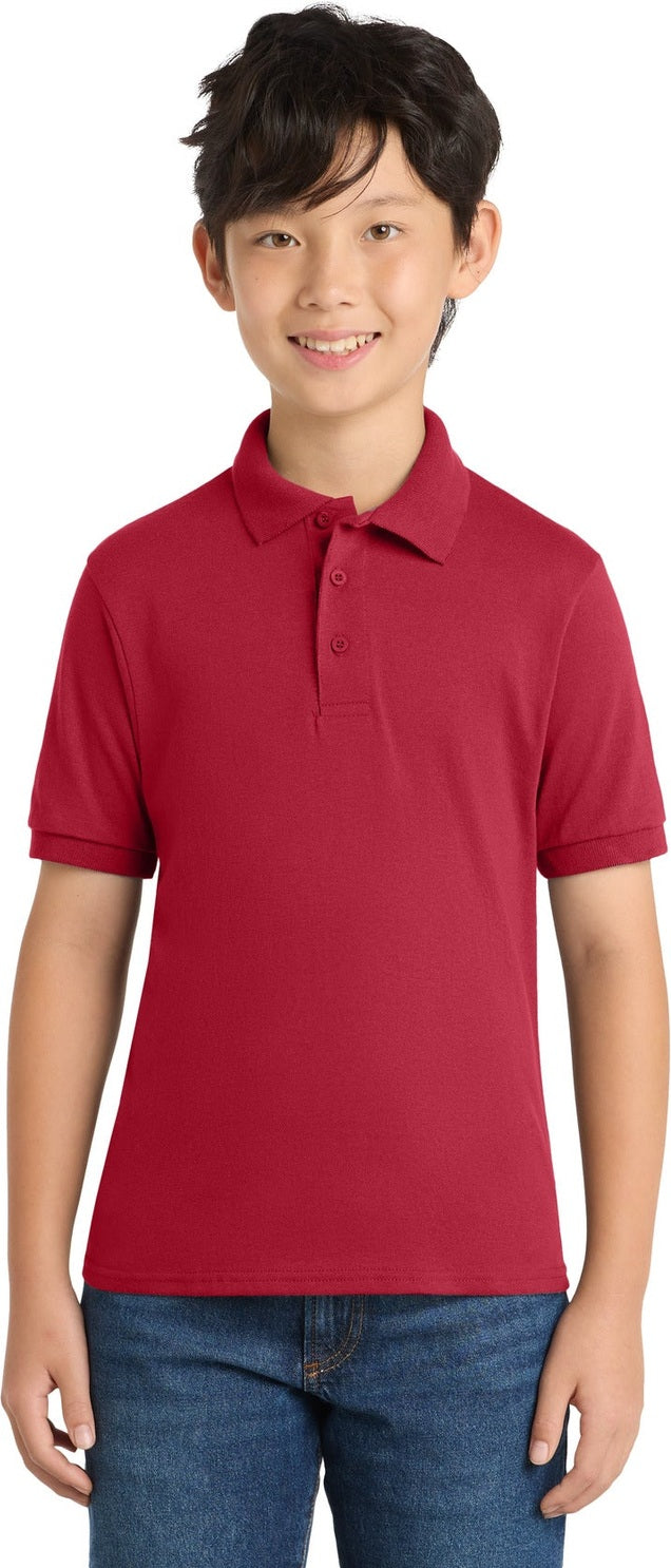 Front View of Red Port & Co Youth Core Blend Jersey Knit Polo. KP55Y