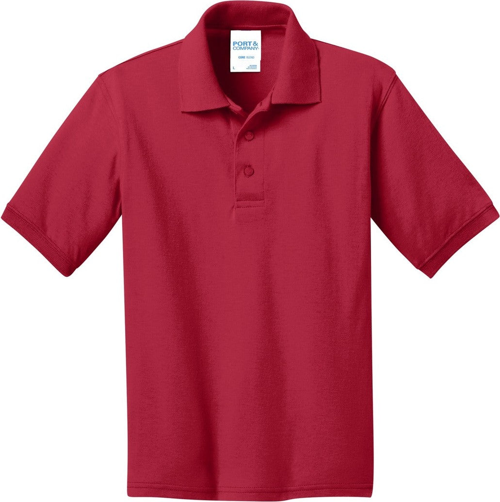 Front View of Red Port & Co Youth Core Blend Jersey Knit Polo. KP55Y