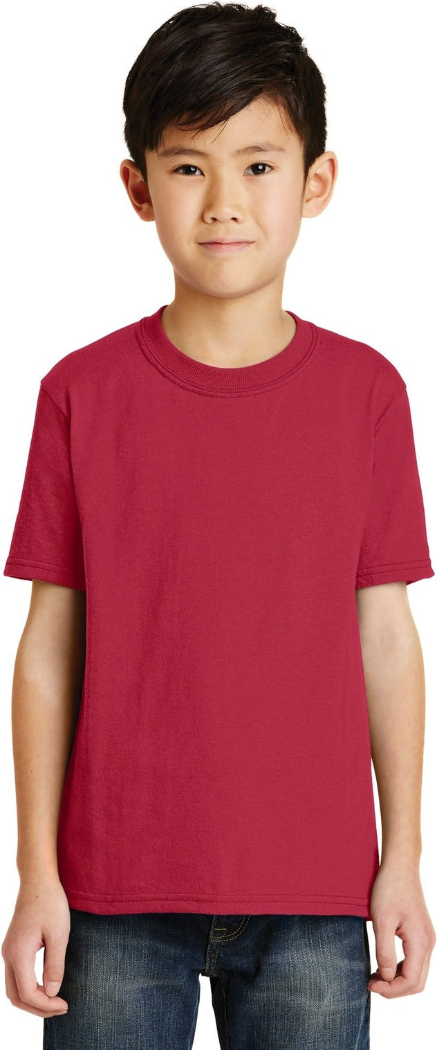 Front View of Red Port & Co Youth Core Blend Tee. PC55Y