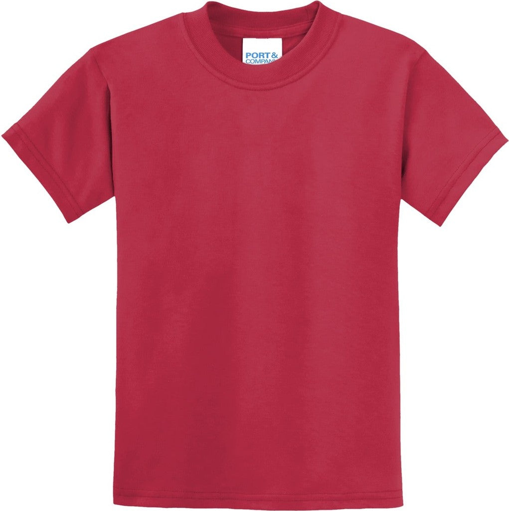 Front View of Red Port & Co Youth Core Blend Tee. PC55Y