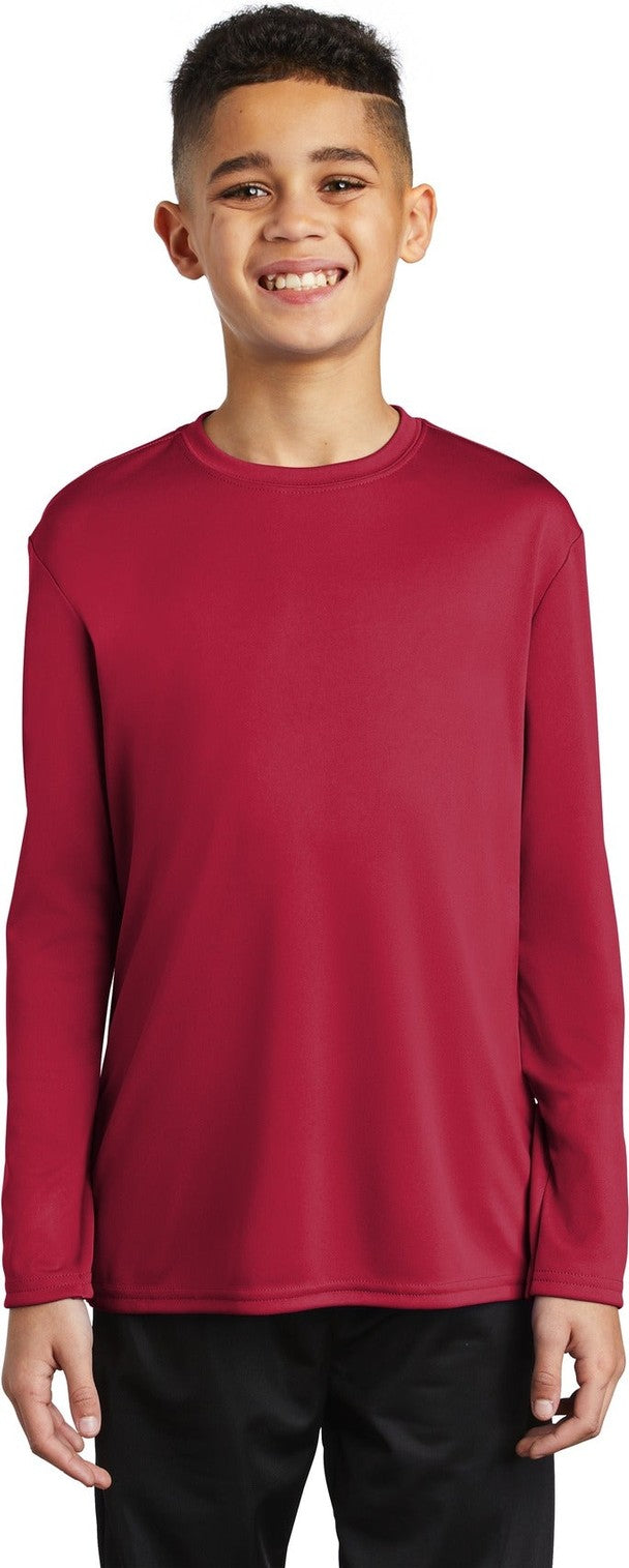 Front View of Red Port & Co Youth Long Sleeve Performance Tee PC380YLS