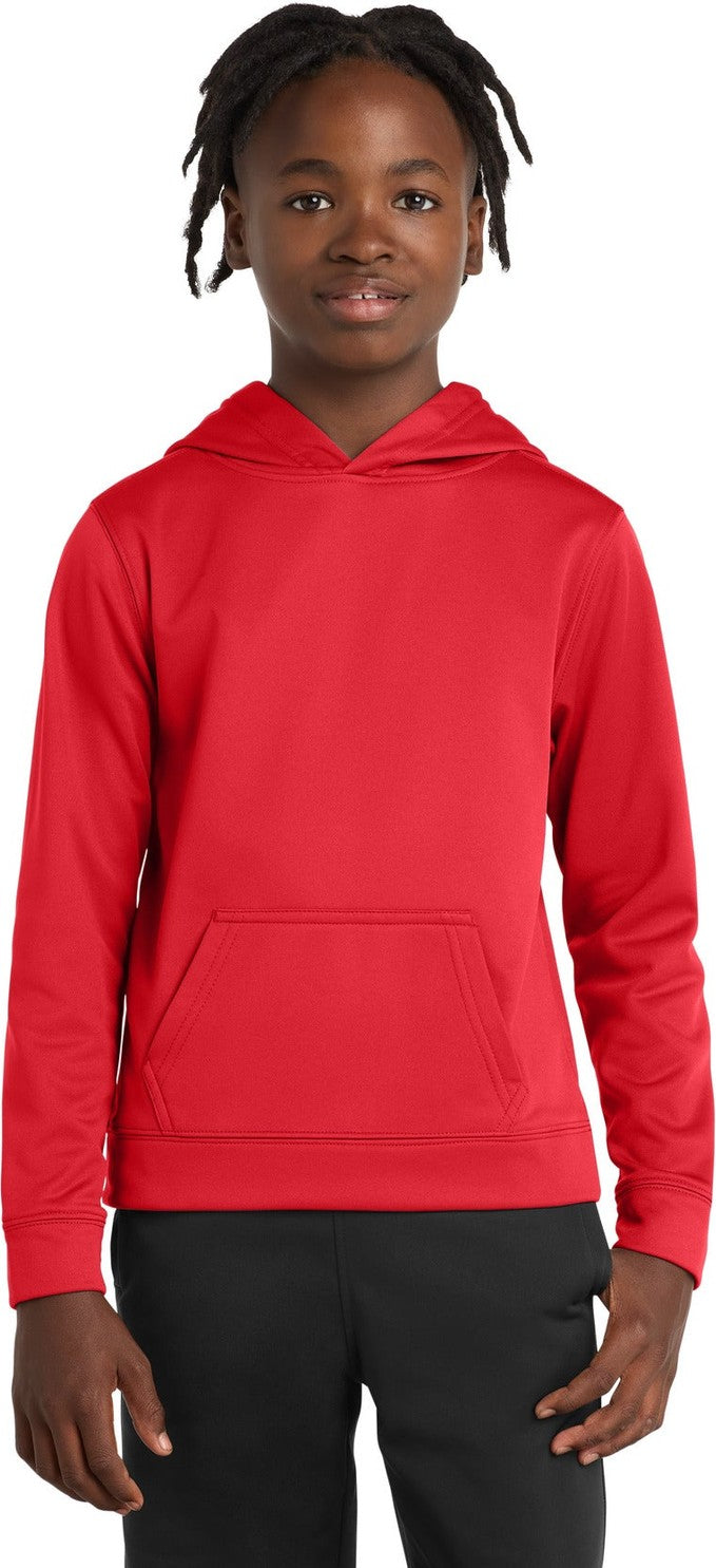 Front View of Red Port & Co Youth Performance Fleece Pullover Hooded Sweatshirt. PC590YH