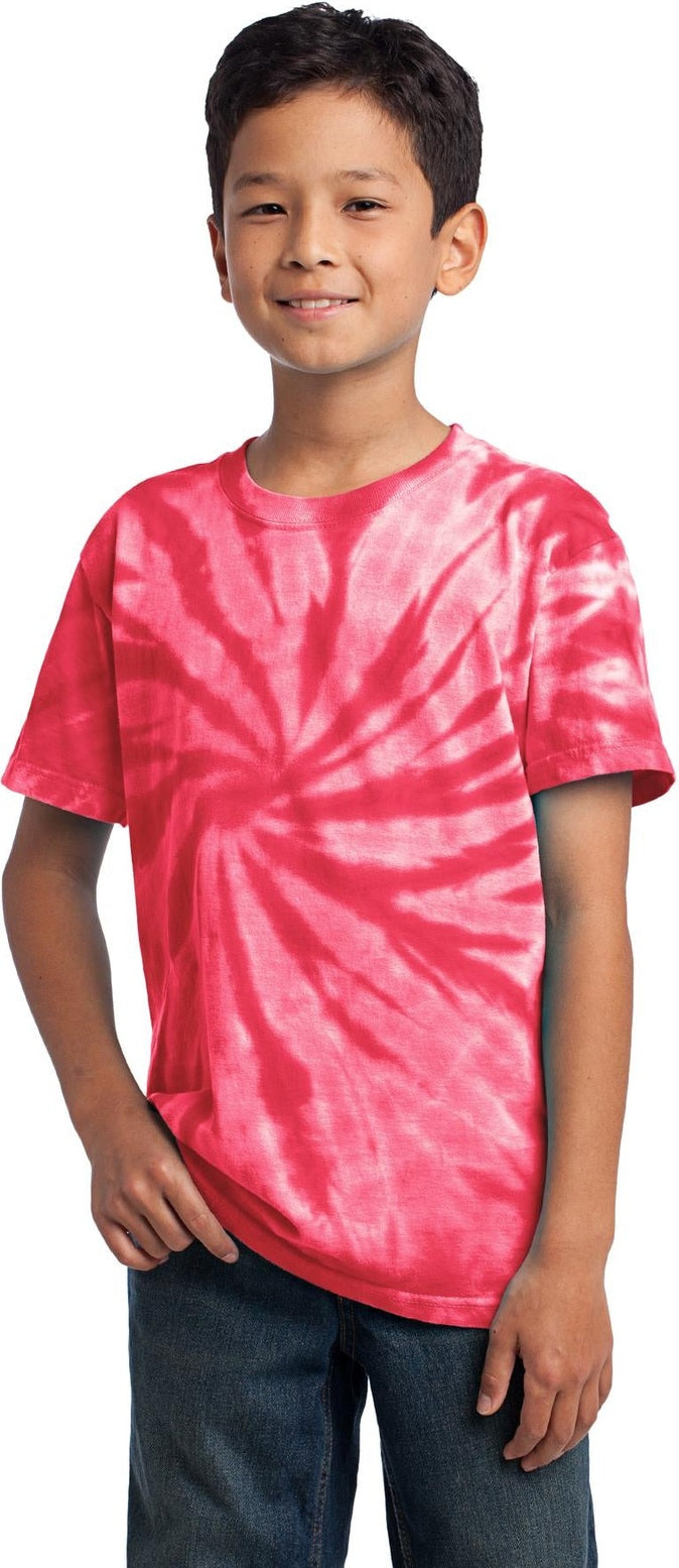 Front View of Red Port & Co Youth Tie-Dye Tee. PC147Y
