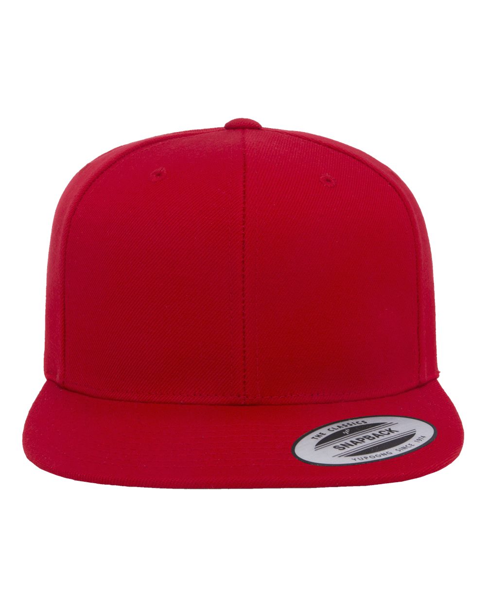 Front View of Red Premium Flat Bill Snapback Cap - 6089M