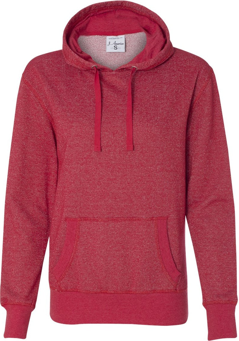 Front View of Red/ Silver Women’s Glitter French Terry Hooded Sweatshirt - 8860