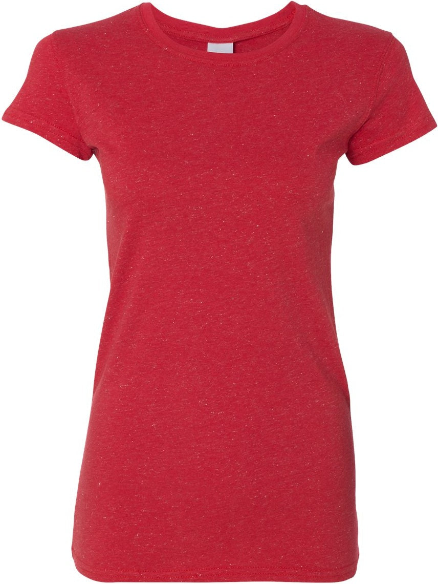 Front View of Red/ Silver Women’s Glitter T-Shirt - 8138