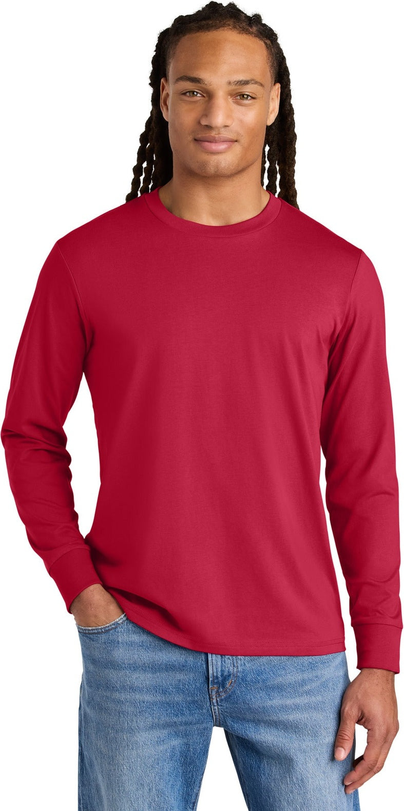 Front View of Red Stanley/Stella Unisex Creator 2.0 Long Sleeve Tee SXU022