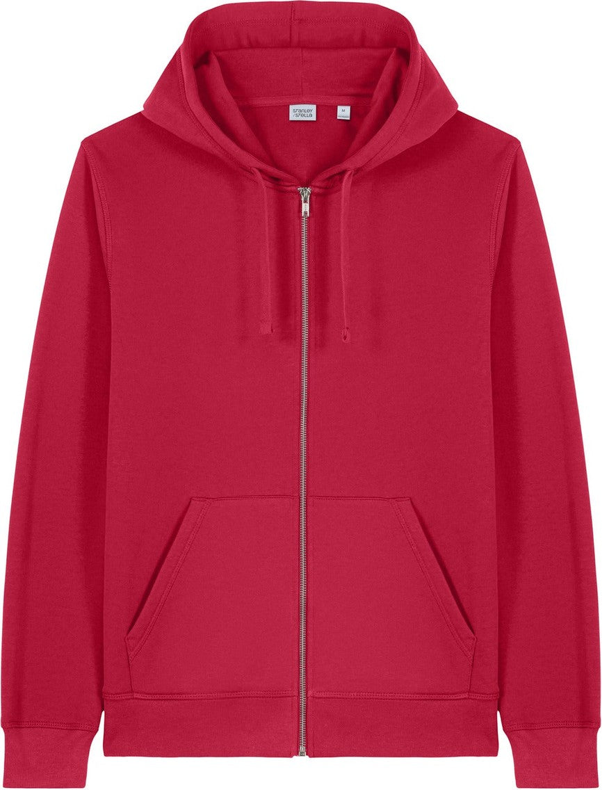 Front View of Red Stanley/Stella Unisex Mixer Full-Zip Hooded Sweatshirt SXU011