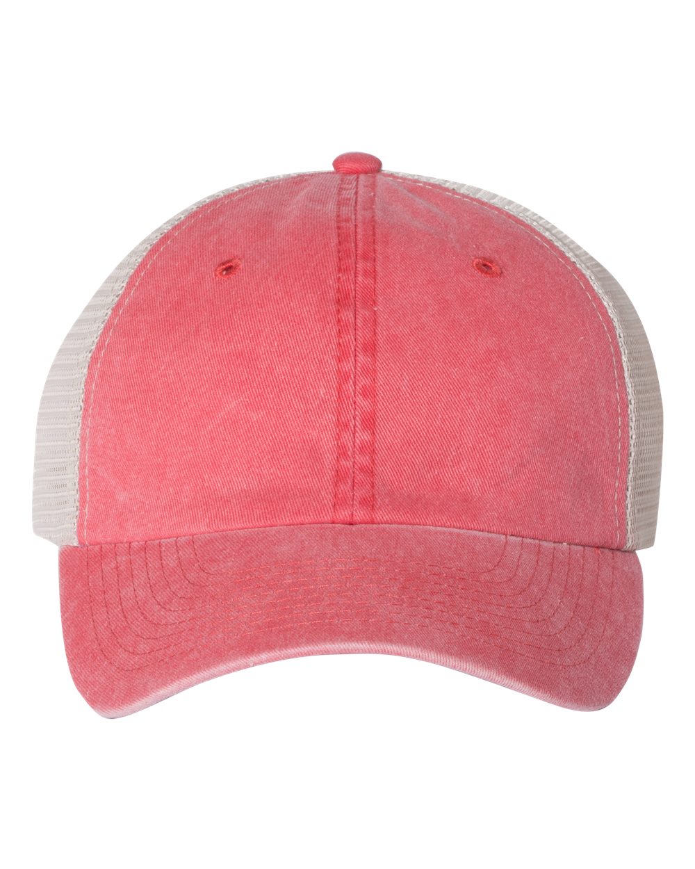 Front View of Red/ Stone Pigment-Dyed Trucker Cap - SP510