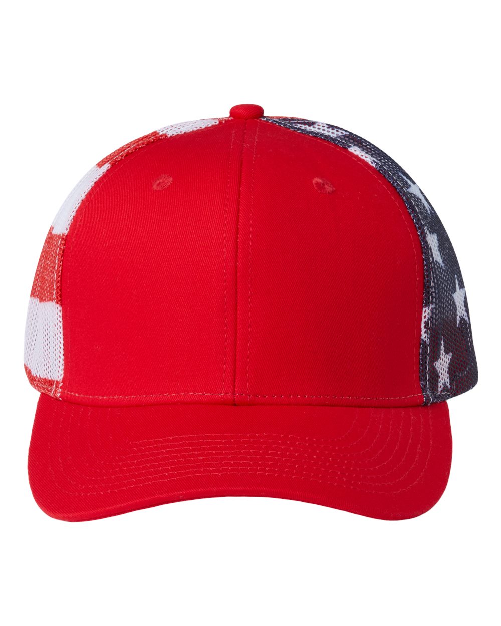 Front View of Red/ USA Flag Printed Mesh Trucker Cap - S700M