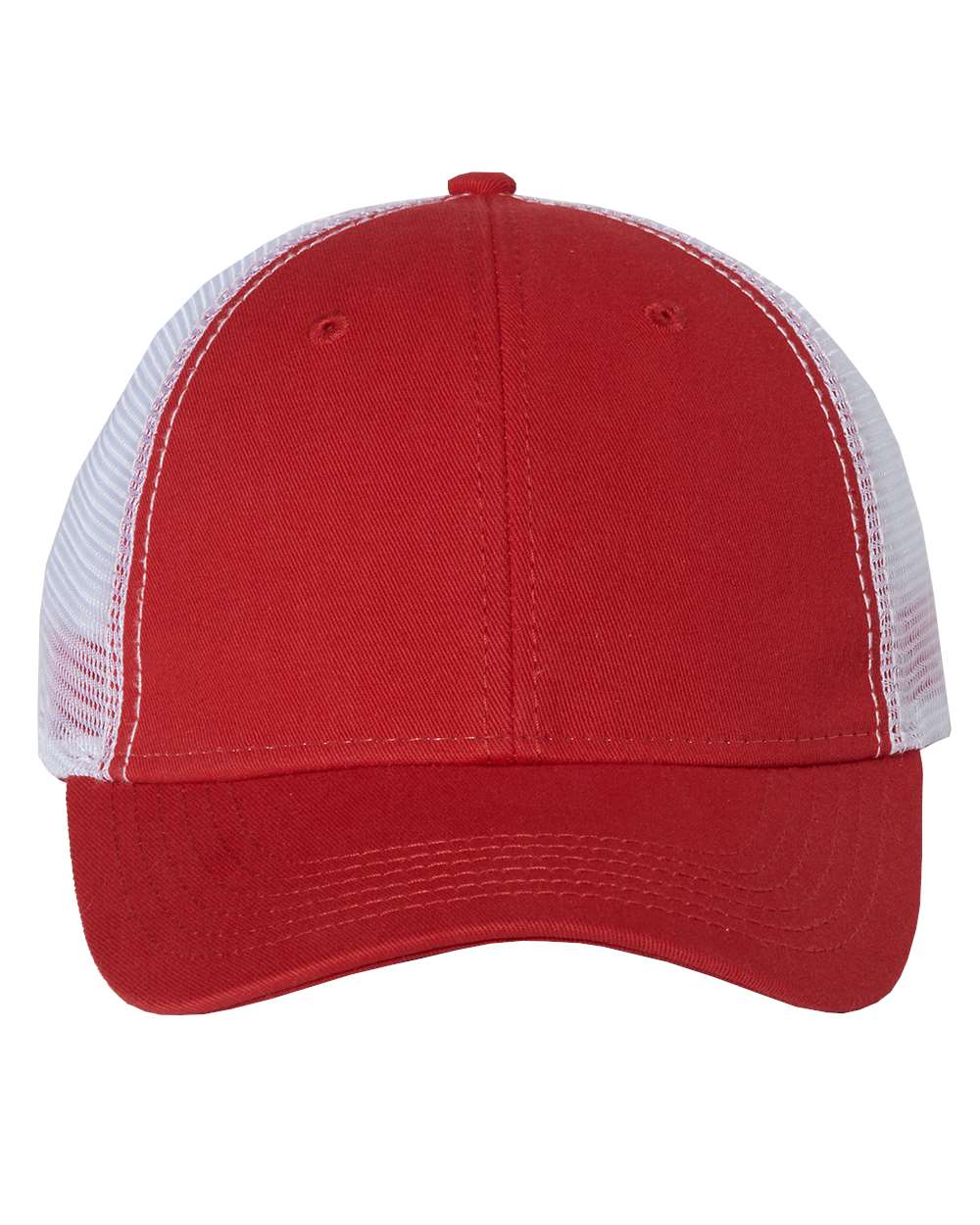 Front View of Red/ White Bio-Washed Trucker Cap - AH80