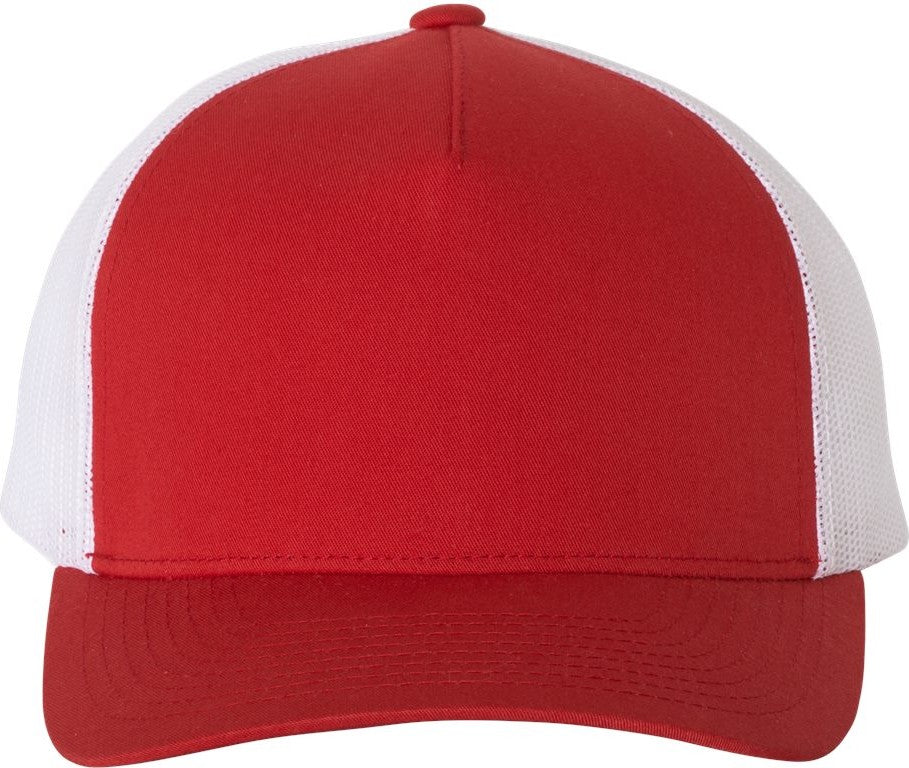 Front View of Red/ White Five-Panel Retro Trucker Cap - 6506