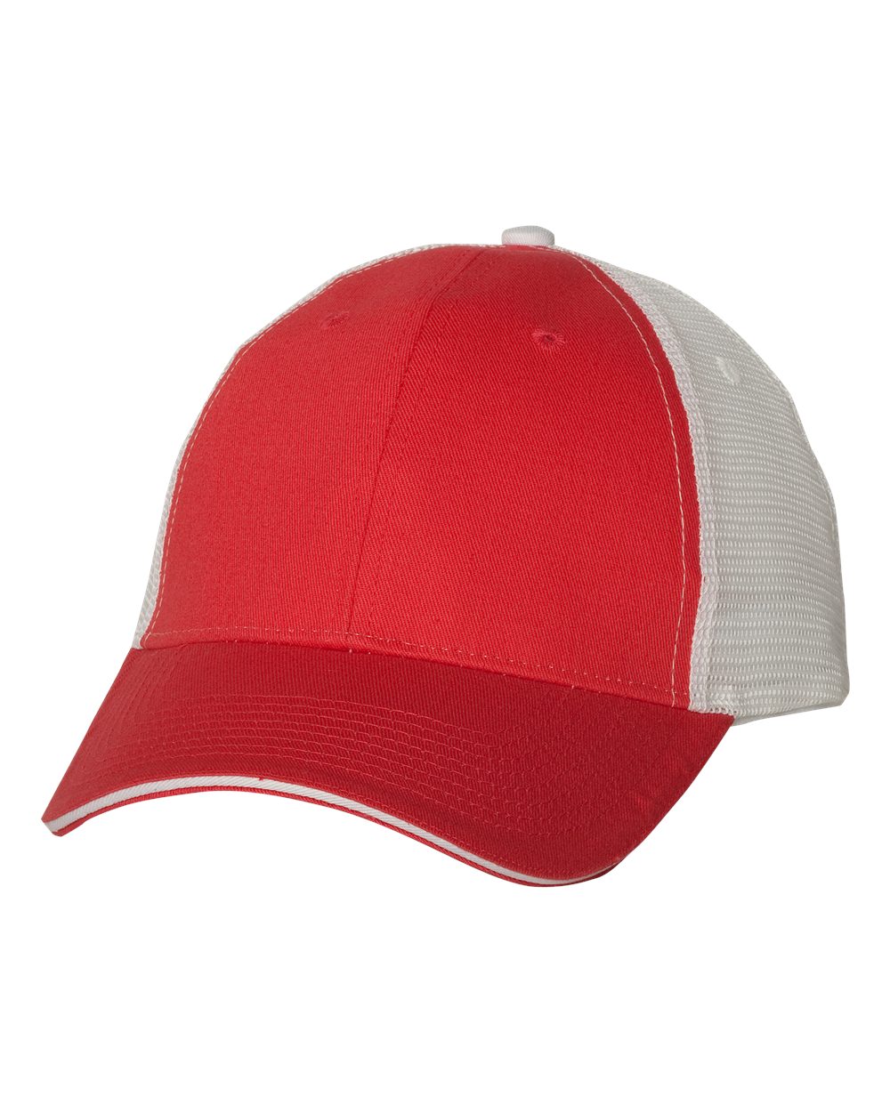 Front View of Red/ White Sandwich Trucker Cap - S102