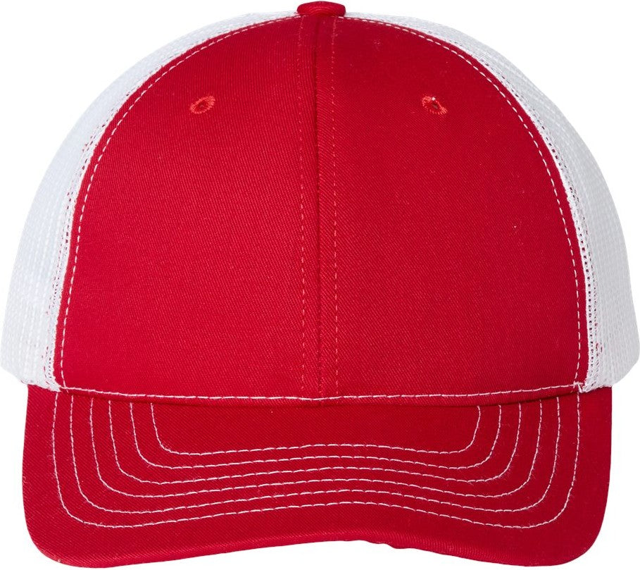 Front View of Red/ White USA-Made Trucker Cap - USA100