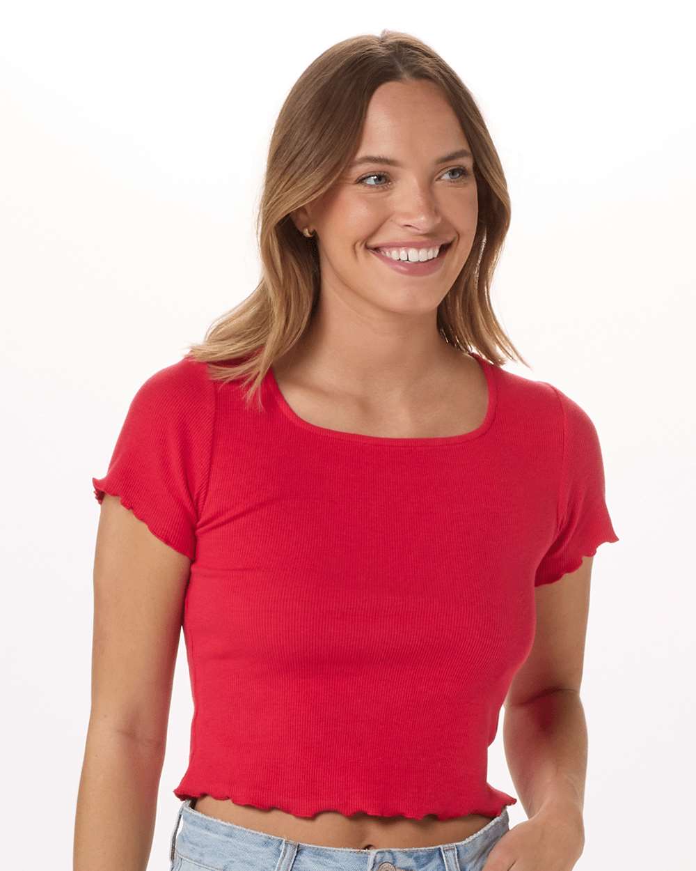 Front View of Red Women's Baby Rib T-Shirt - BW2403