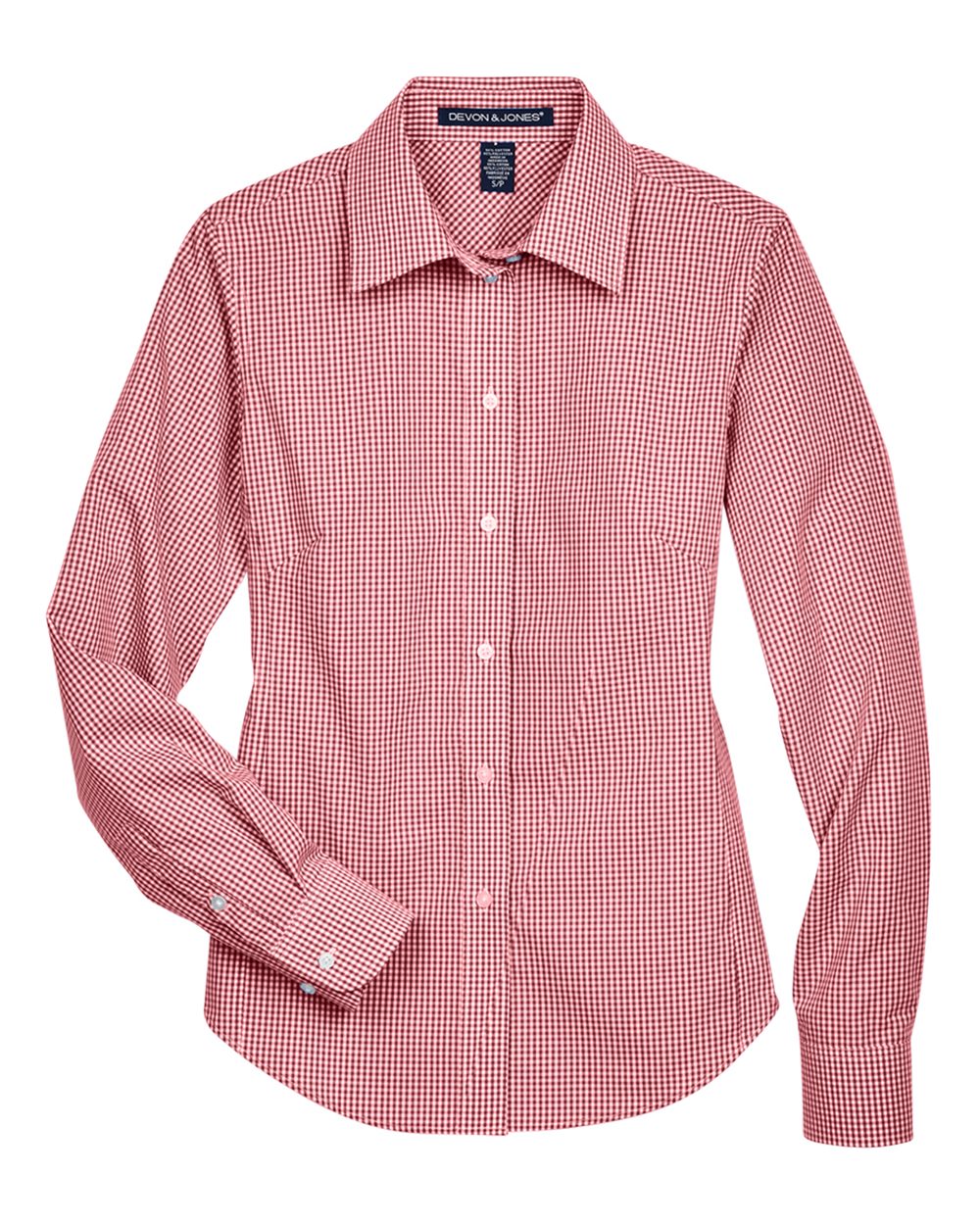 Front View of Red Women's Crown Collection® Gingham Check Woven Dress Shirt - D640W