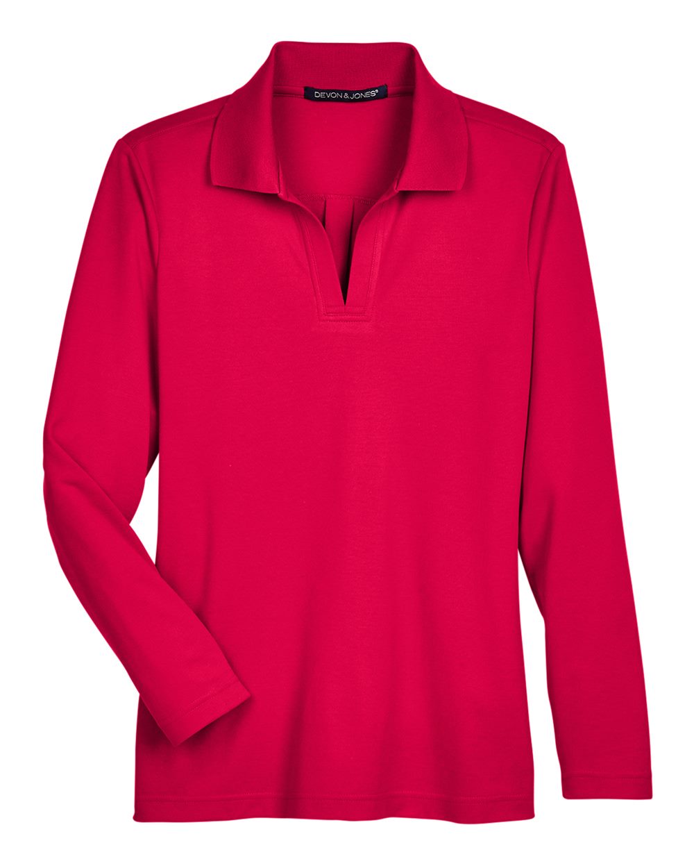 Front View of Red Women's CrownLux Performance® Plaited Long Sleeve Polo - DG20LW