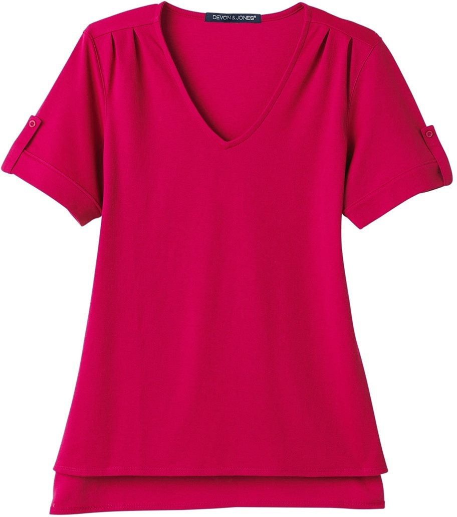Front View of Red Women's CrownLux Performance® Plaited Rolled Sleeve Shirt - DG20WB