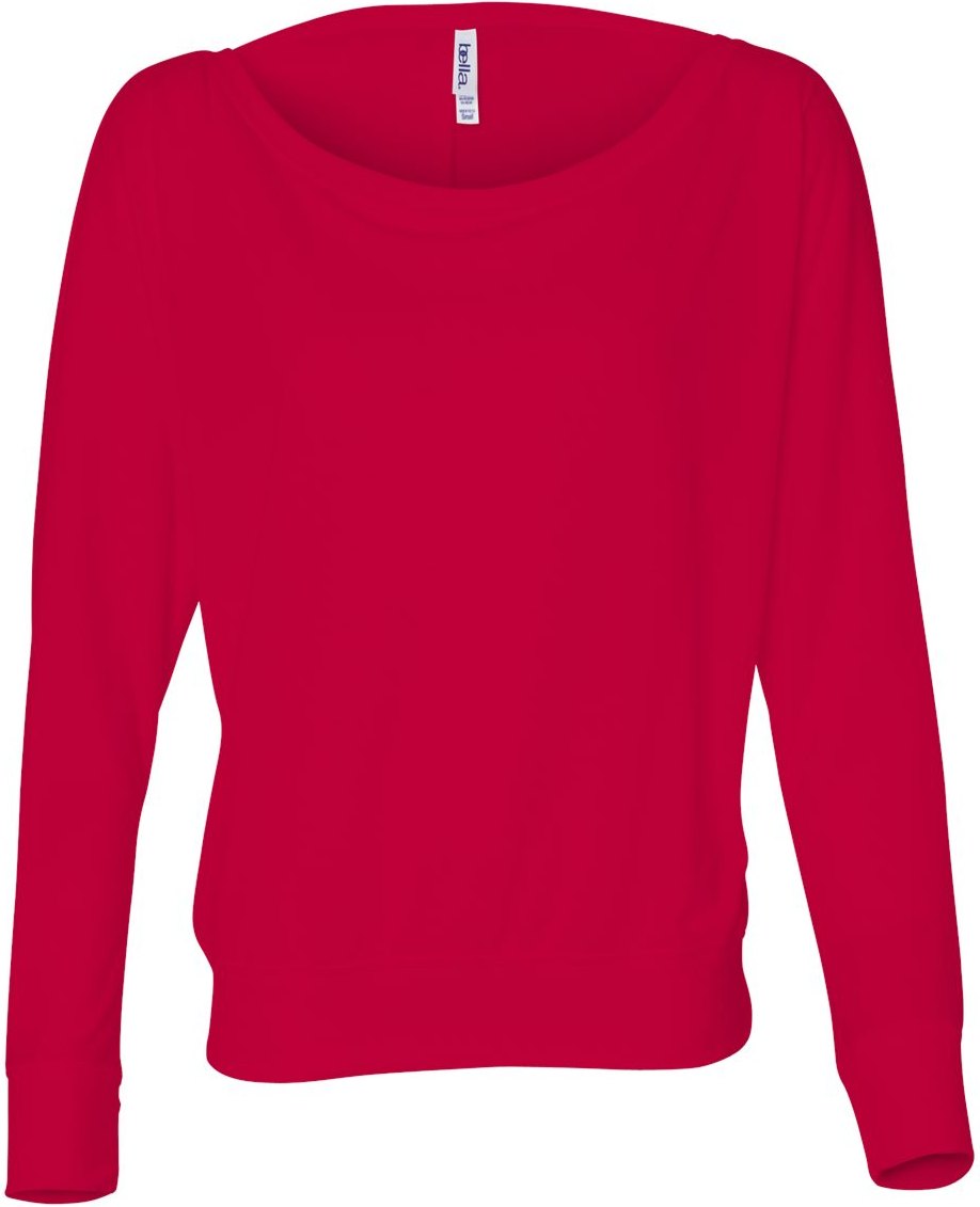Red Women’s Flowy Off Shoulder Long Sleeve Tee - 8850