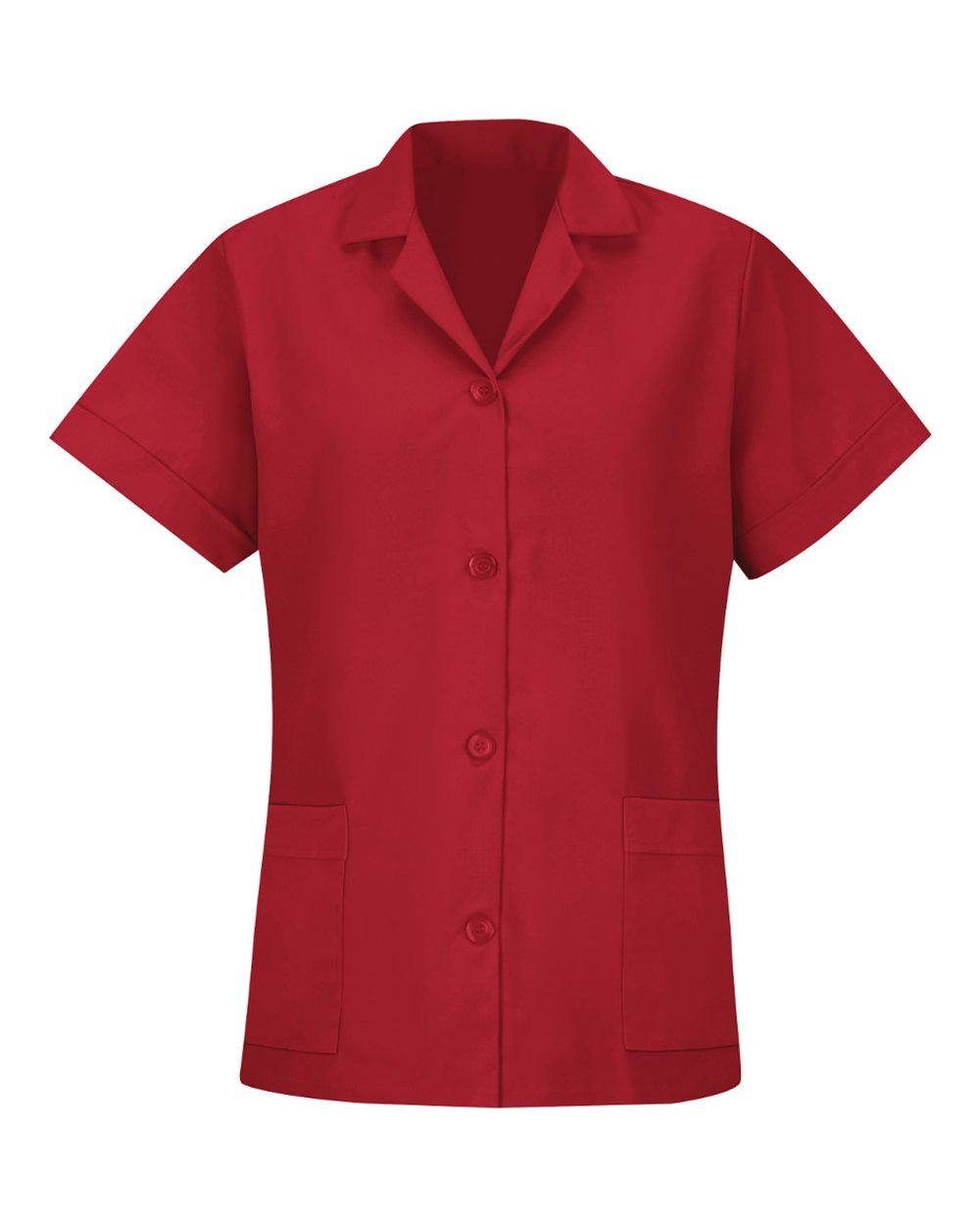 Front View of Red Women&#39;s Loose Fit Short Sleeve Button Smock - TP23