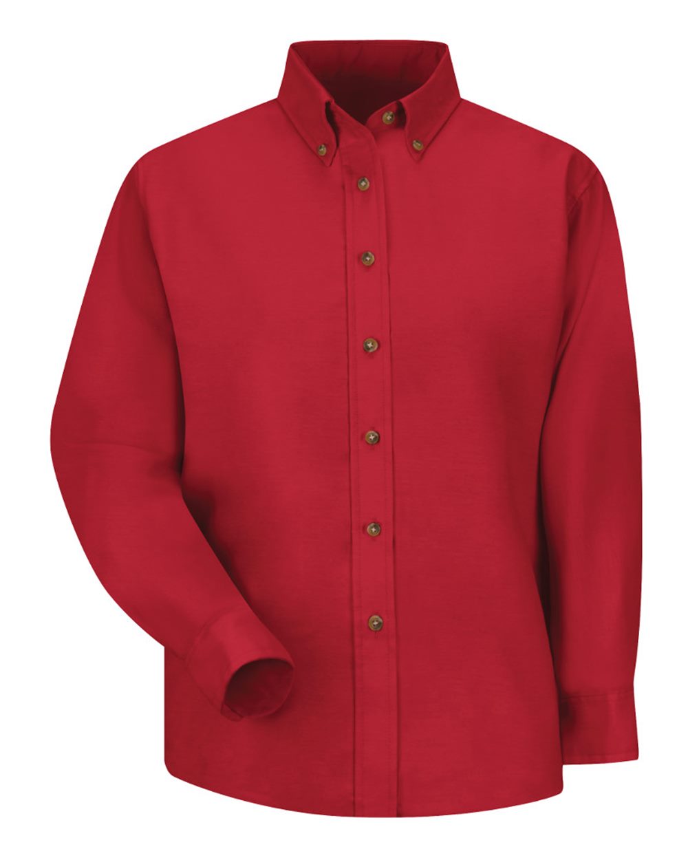 Front View of Red Women's Poplin Dress Shirt - SP91