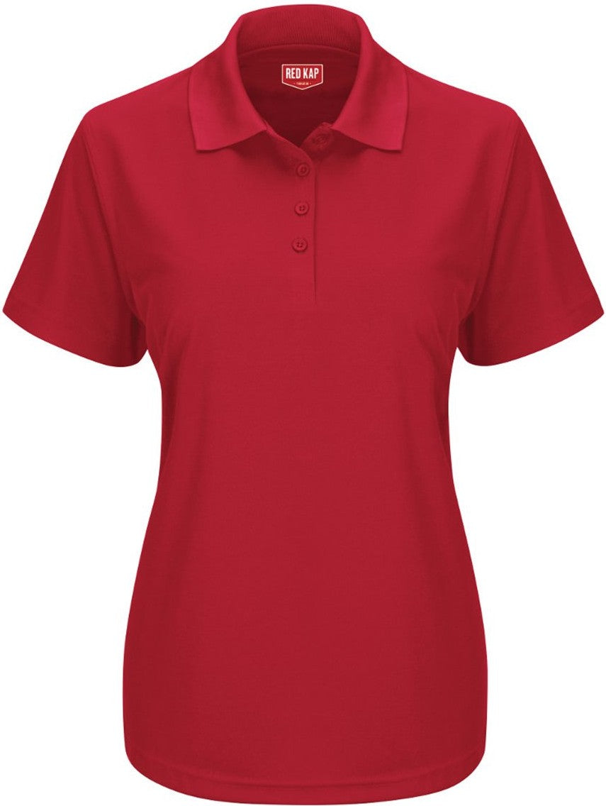 Front View of Red Women's Short Sleeve Performance Knit Pocketless Core Polo - SK97