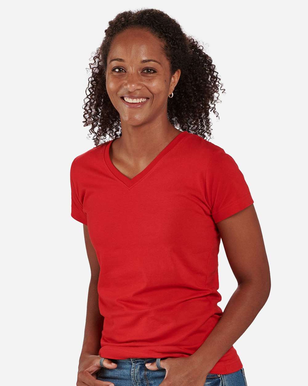 Front View of Red Women's V-Neck T-Shirt - BW2201