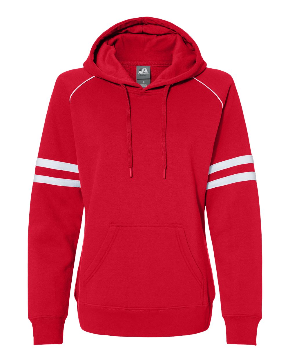Front View of Red Women's Varsity Fleece Piped Hooded Sweatshirt - 8645