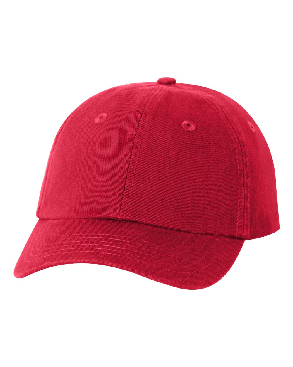 Front View of Red Youth Small Fit Bio-Washed Dad Hat - VC300Y