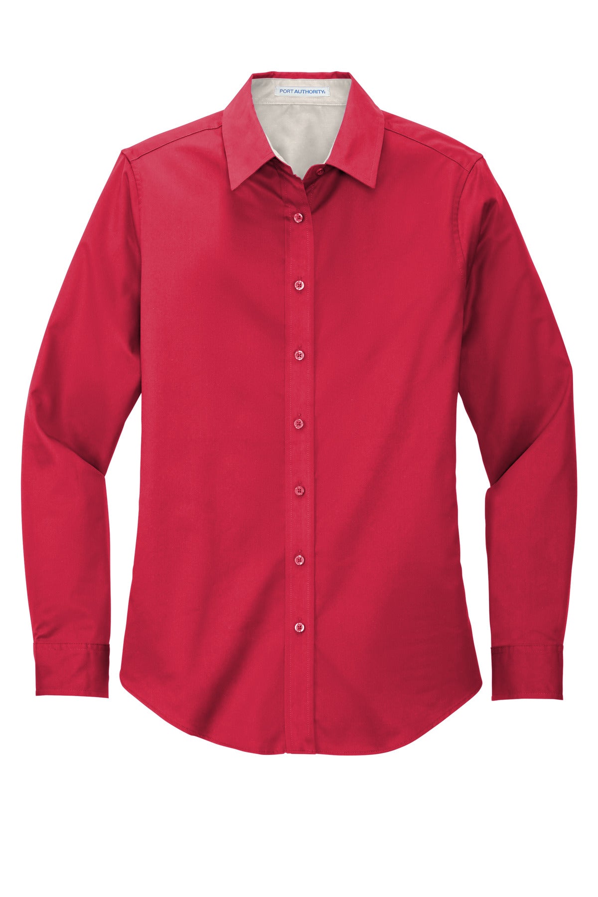 Front View of Red/Lt Stone Port Authority Women's Long Sleeve Easy Care Shirt. L608