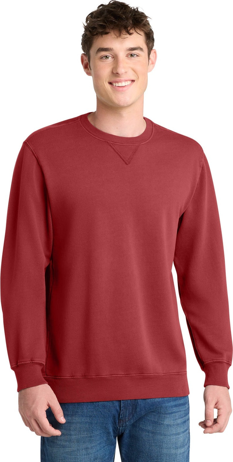 Front View of Redrock Port & Co Beach Wash Garment-Dyed Crewneck Sweatshirt PC098
