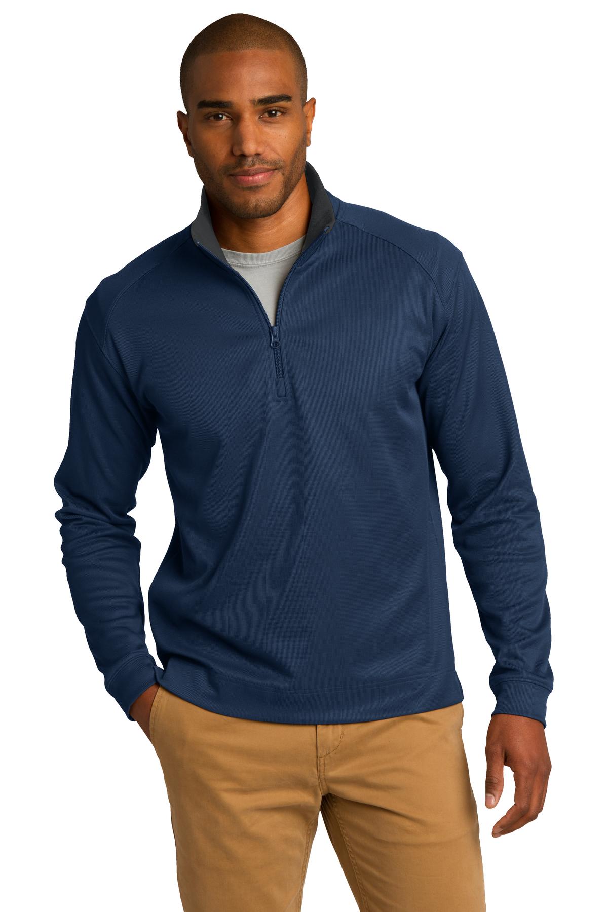 Front View of Reg Bl/Iron Gy Port Authority Vertical Texture 1/4-Zip Pullover. K805