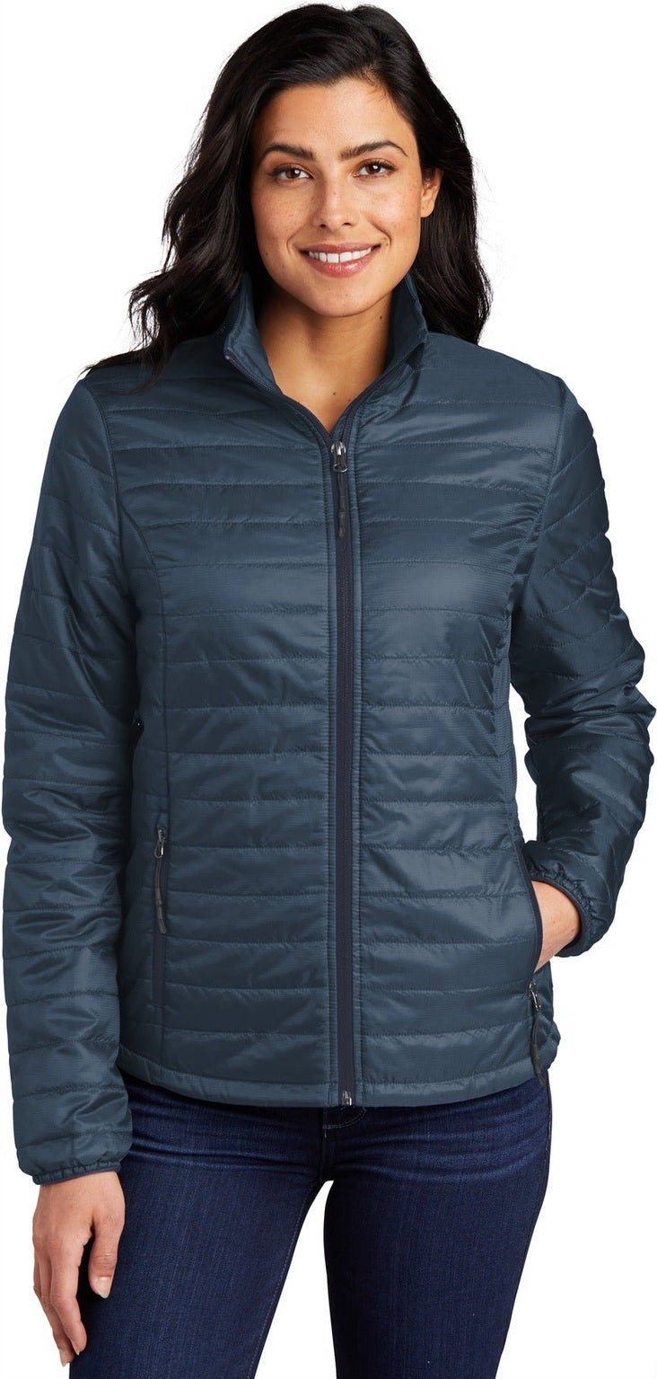 Front View of Reg Bl/RB Navy Port Authority Women's Packable Puffy Jacket L850
