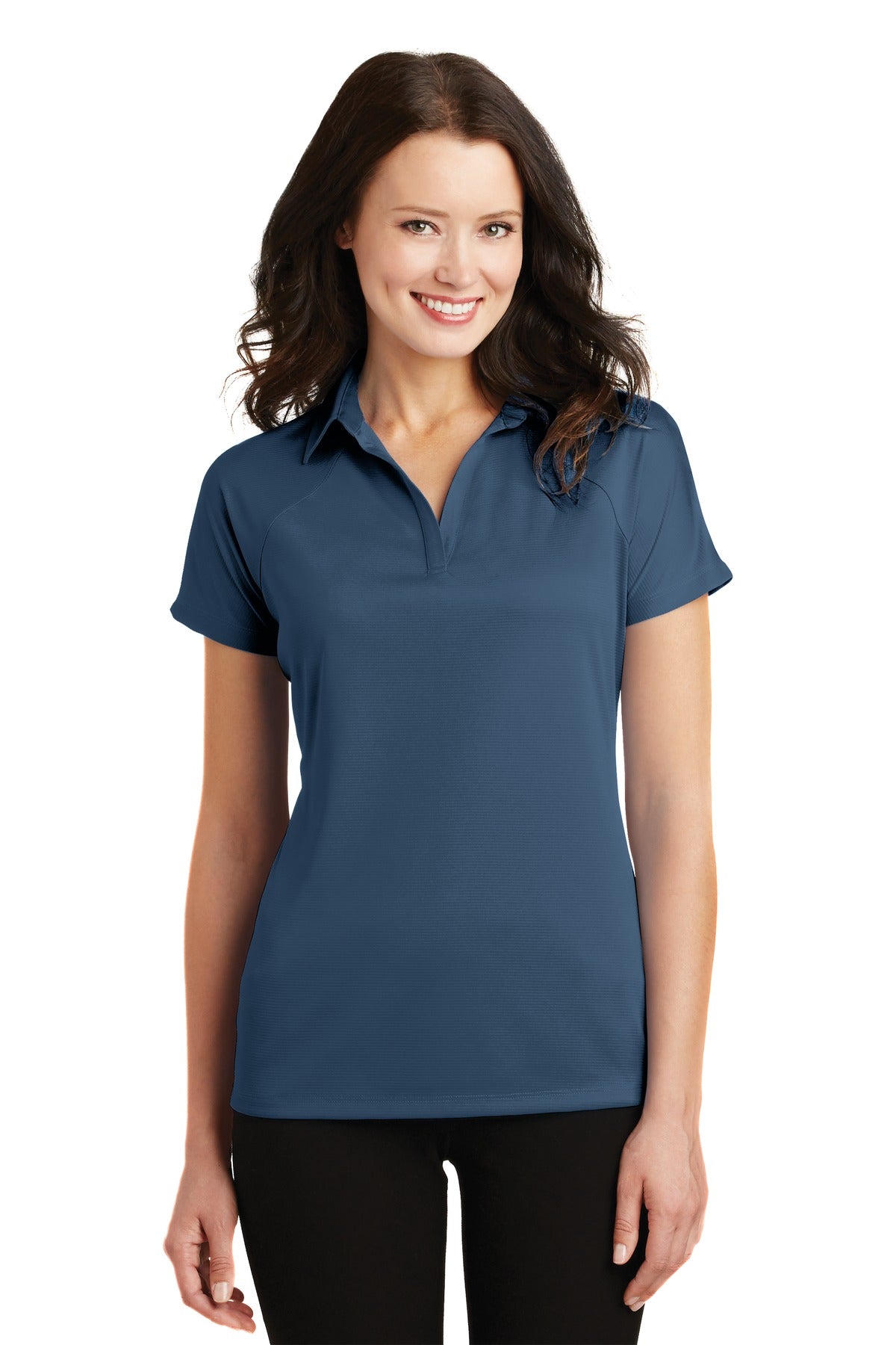 Front View of Regatta Blue Port Authority Women's Crossover Raglan Polo. L575