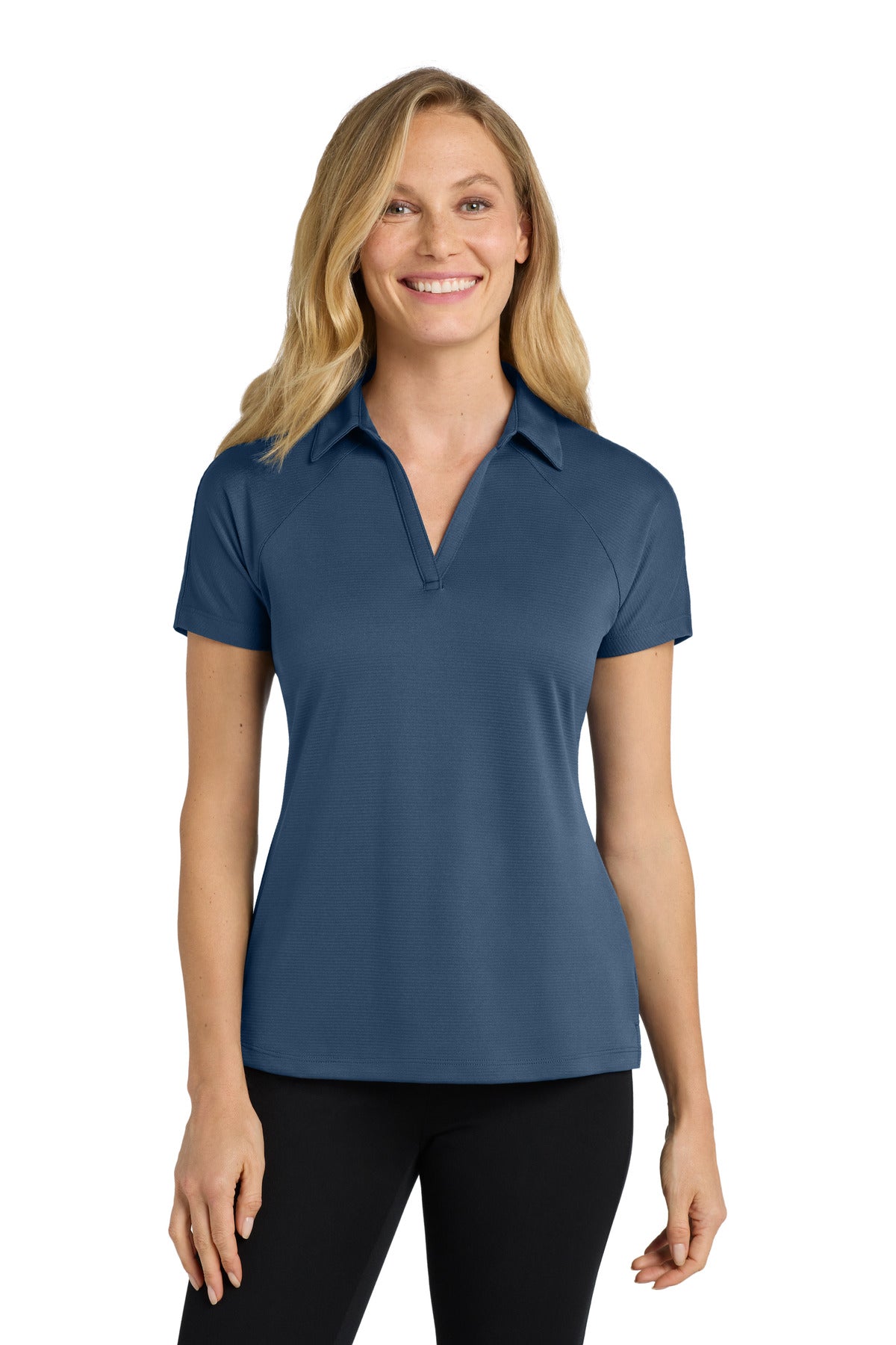 Front View of Regatta Blue Port Authority Women's Crossover Raglan Polo. L575