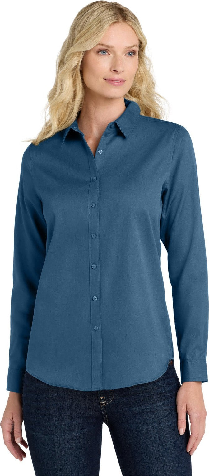 Front View of RgttaBlue Port Authority Women's Long Sleeve SuperPro React Twill Shirt. LW808