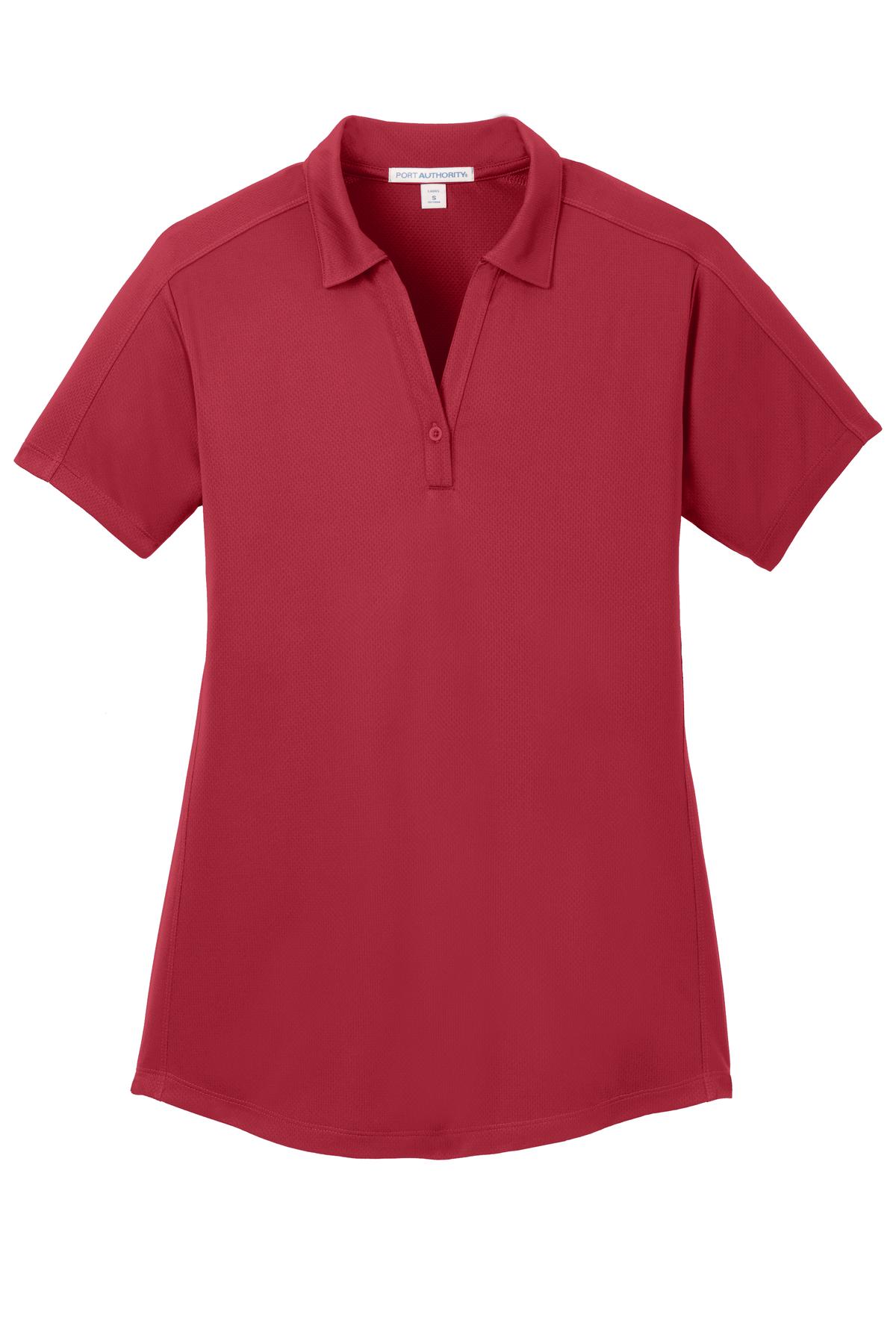 Front View of Rich Red Port Authority Women's Diamond Jacquard Polo. L569