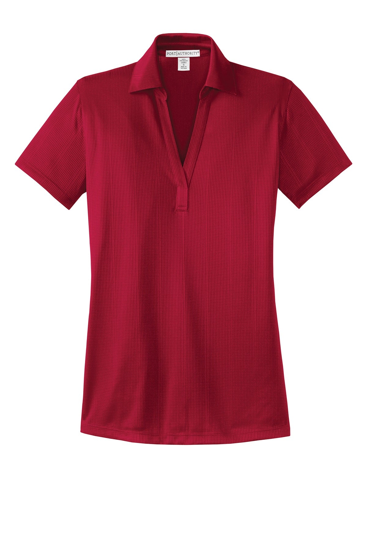 Front View of Rich Red Port Authority Women's Performance Fine Jacquard Polo. L528
