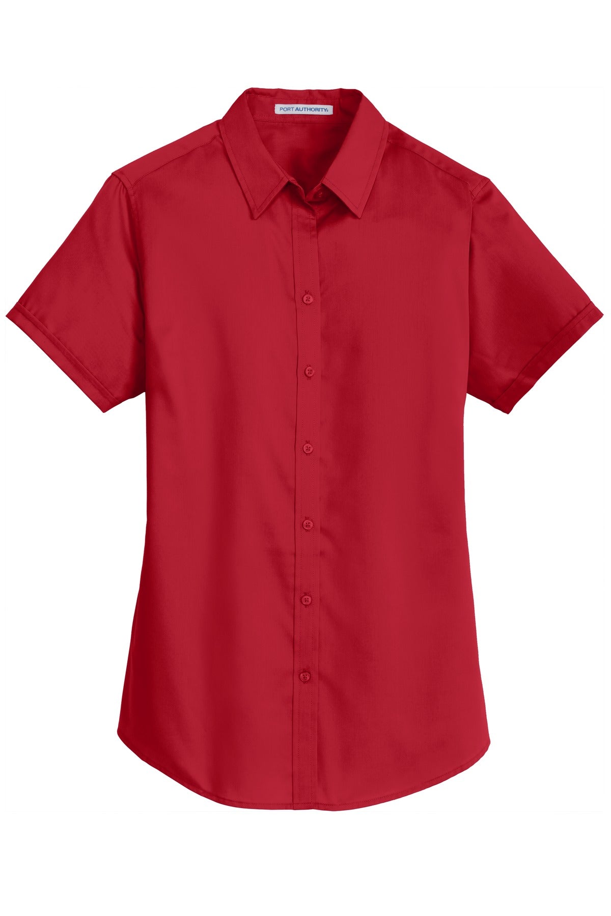 Front View of Rich Red Port Authority Women's Short Sleeve SuperPro Twill Shirt. L664