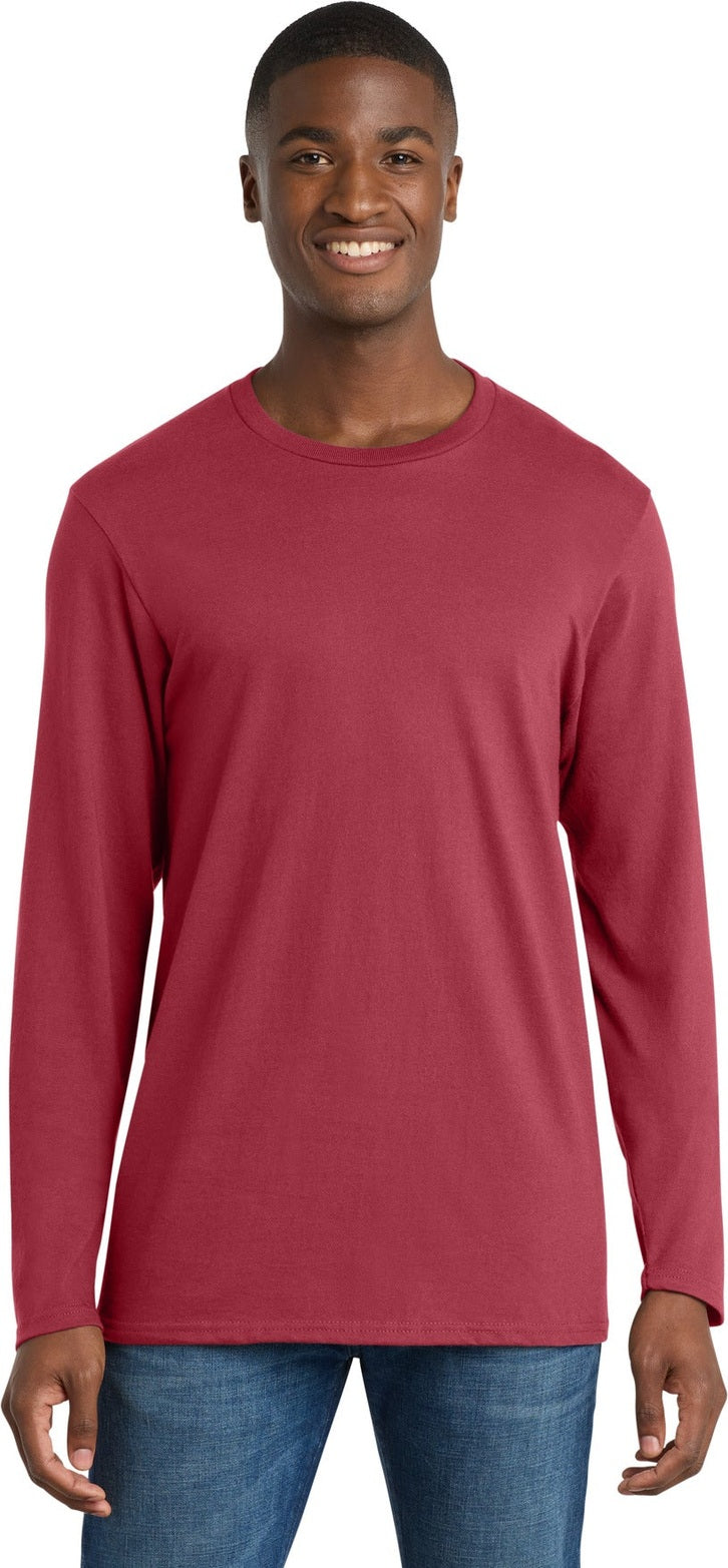 Front View of Rich Red Port & Co Long Sleeve Bouncer Tee PC600LS
