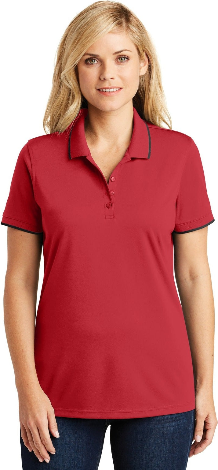 Front View of Rich Red/Dp Bk Port Authority Women's Dry Zone UV Micro-Mesh Tipped Polo. LK111
