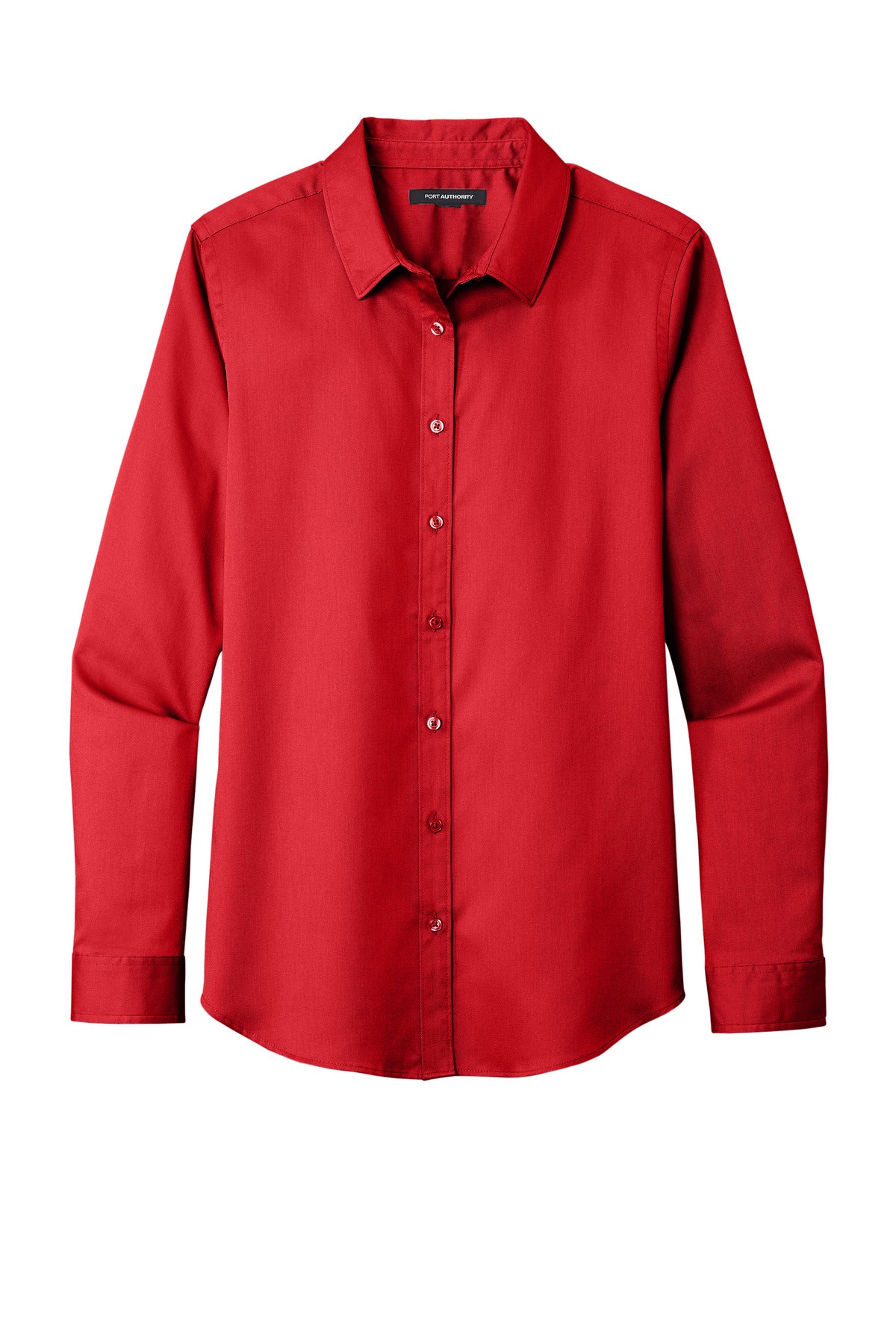 Front View of RichRed Port Authority Women's Long Sleeve SuperPro React Twill Shirt. LW808