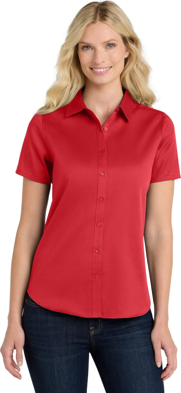 Front View of RichRed Port Authority Women's Short Sleeve SuperPro React Twill Shirt. LW809