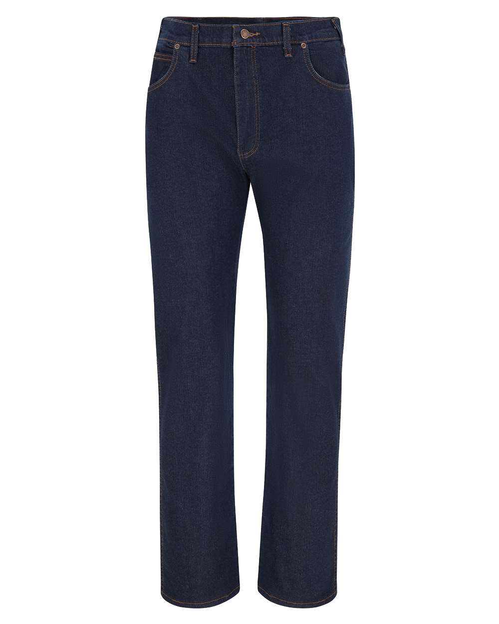 Front View of Rinsed Indigo Blue - 32I Industrial 5-Pocket Flex Jeans - LD21