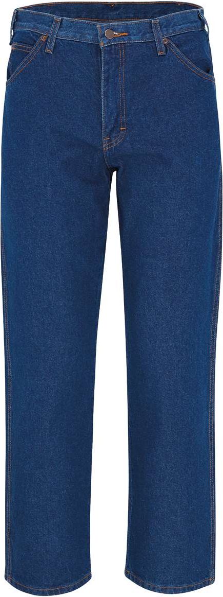 Front View of Rinsed Indigo Blue - 39 Unhemmed Industrial Relaxed Fit Jeans - Odd Sizes - CR39ODD
