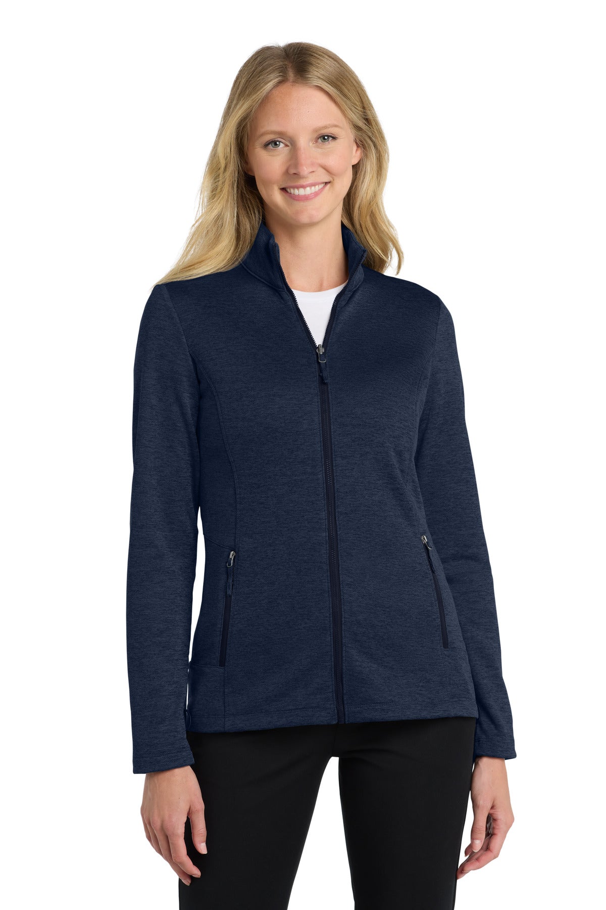 Front View of Riv Bl Nvy Hth Port Authority Women's Collective Striated Fleece Jacket. L905