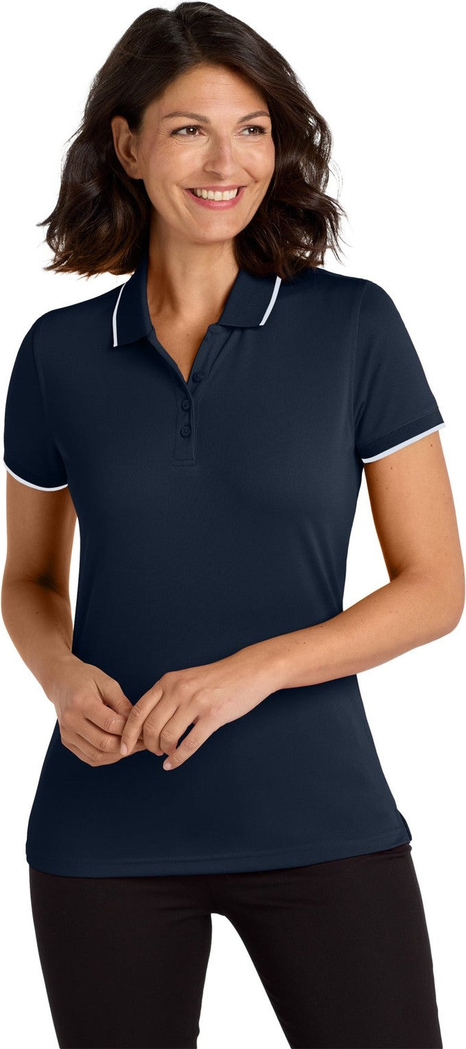 Front View of River Bl Ny/Wh Port Authority Women's Dry Zone UV Micro-Mesh Tipped Polo. LK111